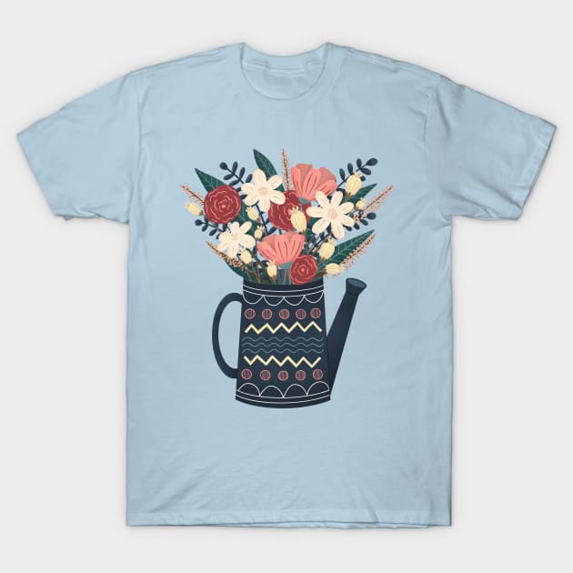 Flowers in Watering Can T-Shirt by Drafts n Doodles